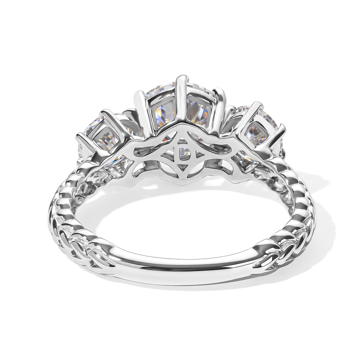 D'Joy - Moissanite Trilogy Ring in Platinum Overlay Sterling Silver  2.20 Ct. 8638616 4