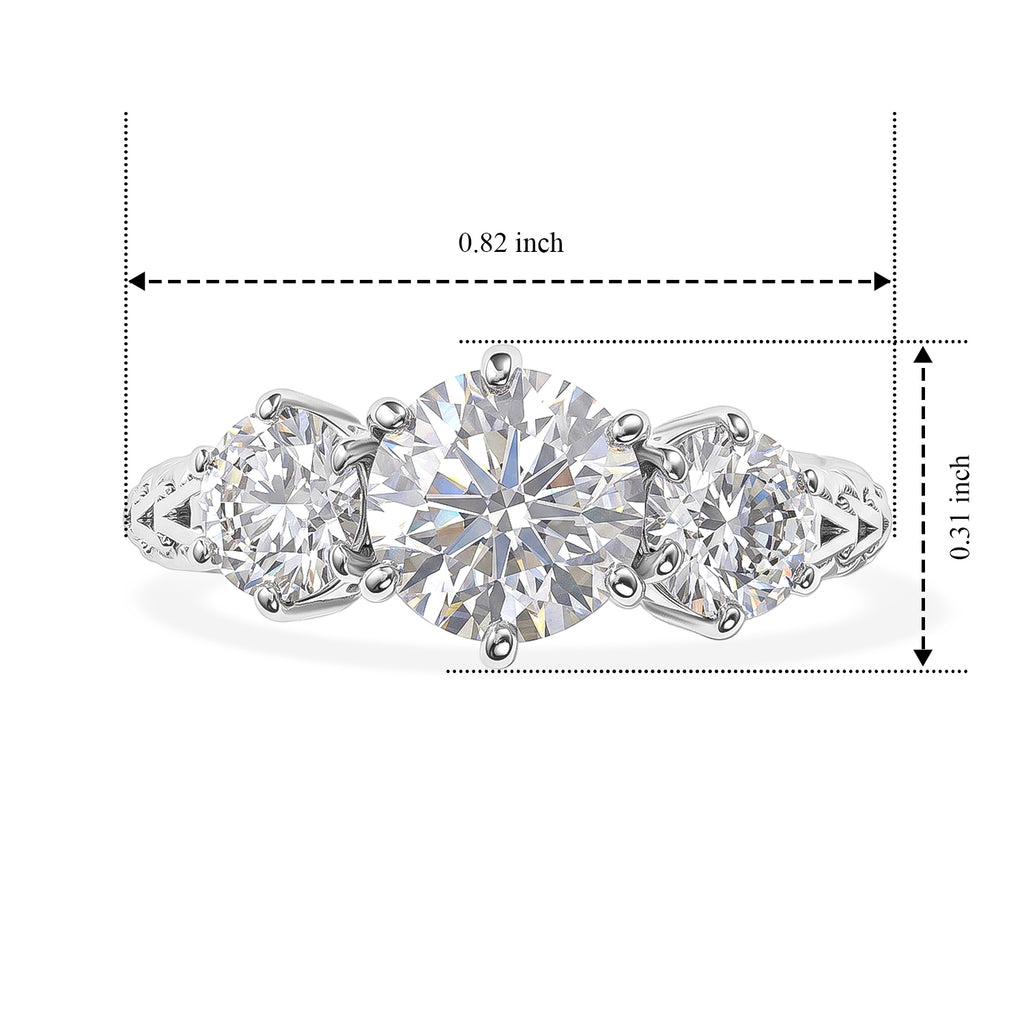 D'Joy - Moissanite Trilogy Ring in Platinum Overlay Sterling Silver  2.20 Ct._8638616_5