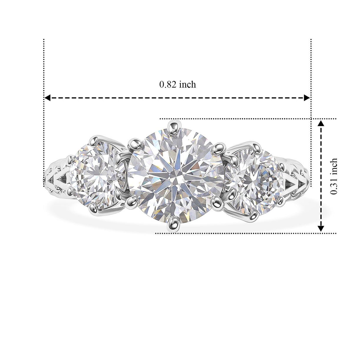 D'Joy - Moissanite Trilogy Ring in Platinum Overlay Sterling Silver  2.20 Ct. 8638616 5