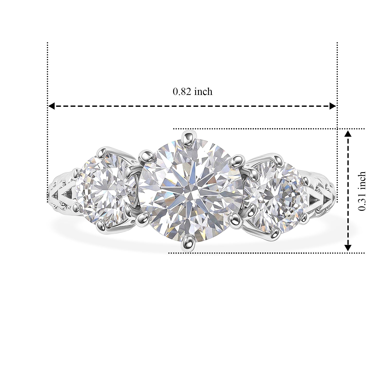D'Joy - Moissanite Trilogy Ring in Platinum Overlay Sterling Silver  2.20 Ct. 8638616 5