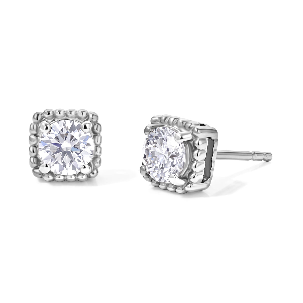 D'Joy - Moissanite Solitaire Stud Push Post Earring in Platinum Overlay Sterling Silver V32528609 0