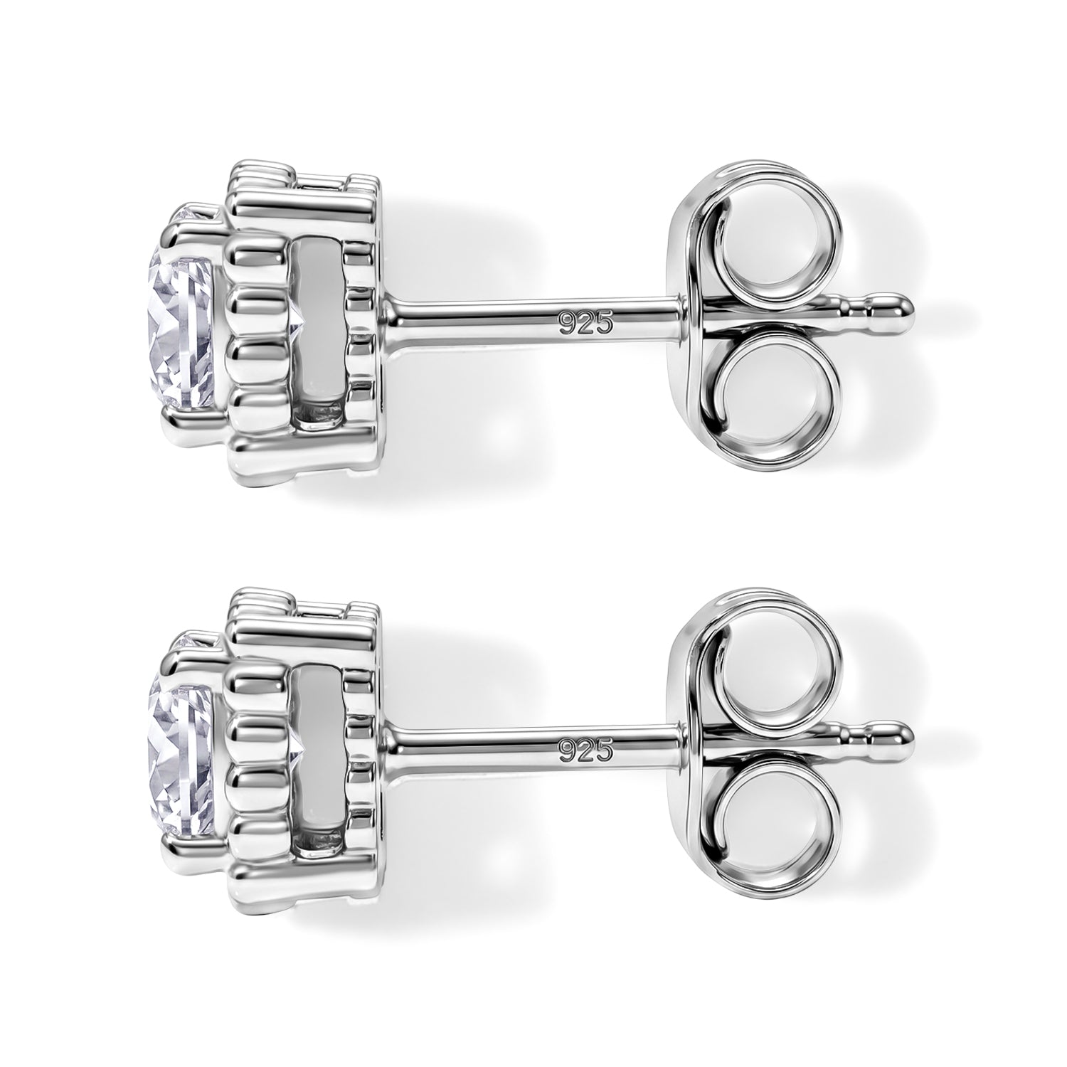 D'Joy - Moissanite Solitaire Stud Push Post Earring in Platinum Overlay Sterling Silver V32528609 4