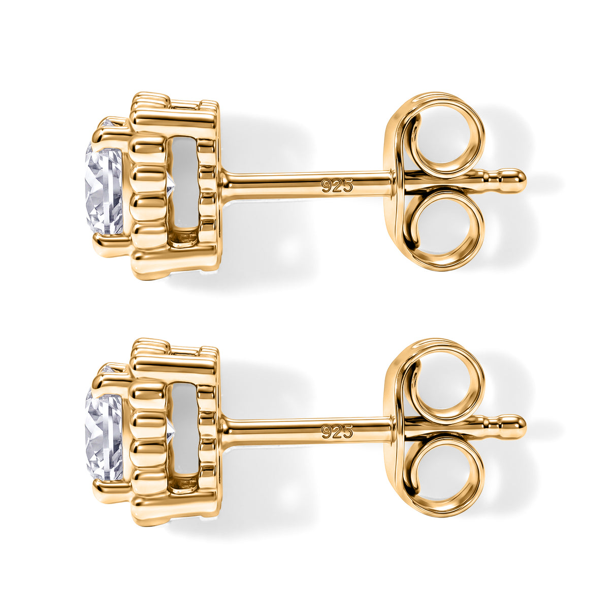 D'Joy - Moissanite Solitaire Stud Push Post Earring in Yellow Gold Plated Sterling Silver V32528238 4