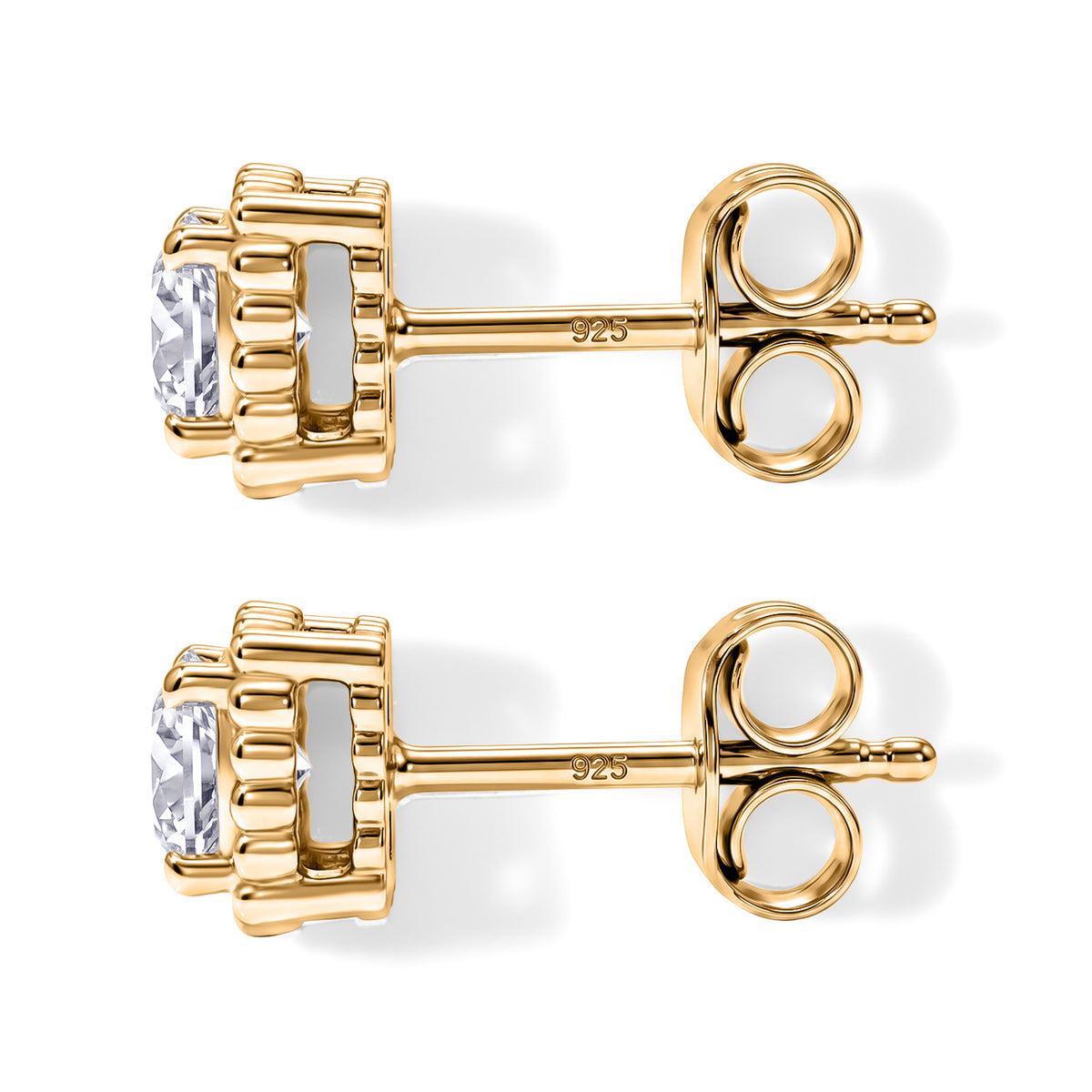 D'Joy - Moissanite Solitaire Stud Push Post Earring in Yellow Gold Plated Sterling Silver V32528238 4