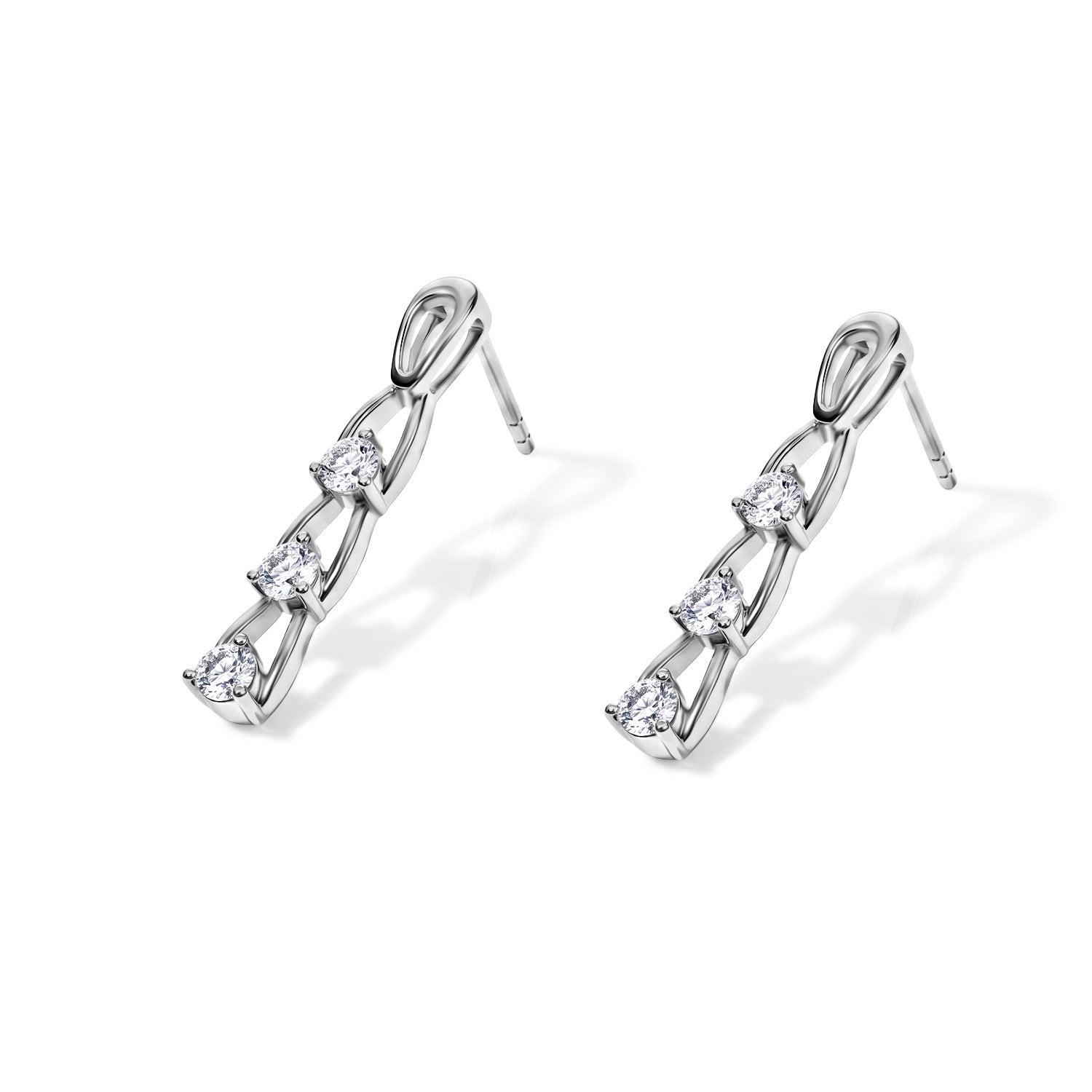 D'Joy - Moissanite Trilogy Push Post Earring in Platinum Overlay Sterling Silver 8638696 0