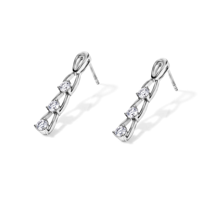 D'Joy - Moissanite Trilogy Push Post Earring in Platinum Overlay Sterling Silver 8638696 1