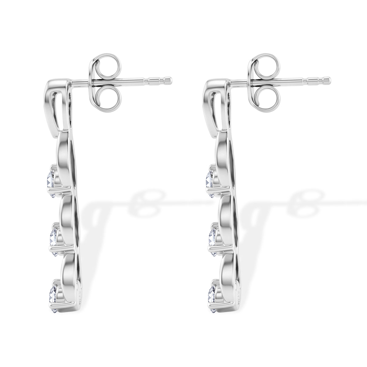 D'Joy - Moissanite Trilogy Push Post Earring in Platinum Overlay Sterling Silver 8638696 3