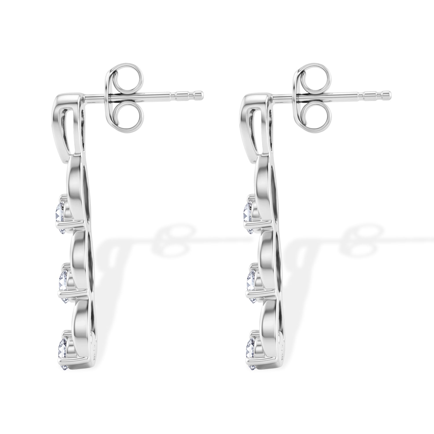 D'Joy - Moissanite Trilogy Push Post Earring in Platinum Overlay Sterling Silver 8638696 3