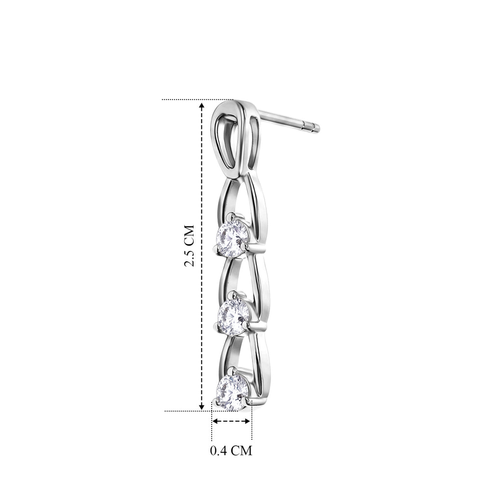 D'Joy - Moissanite Trilogy Push Post Earring in Platinum Overlay Sterling Silver_8638696_4