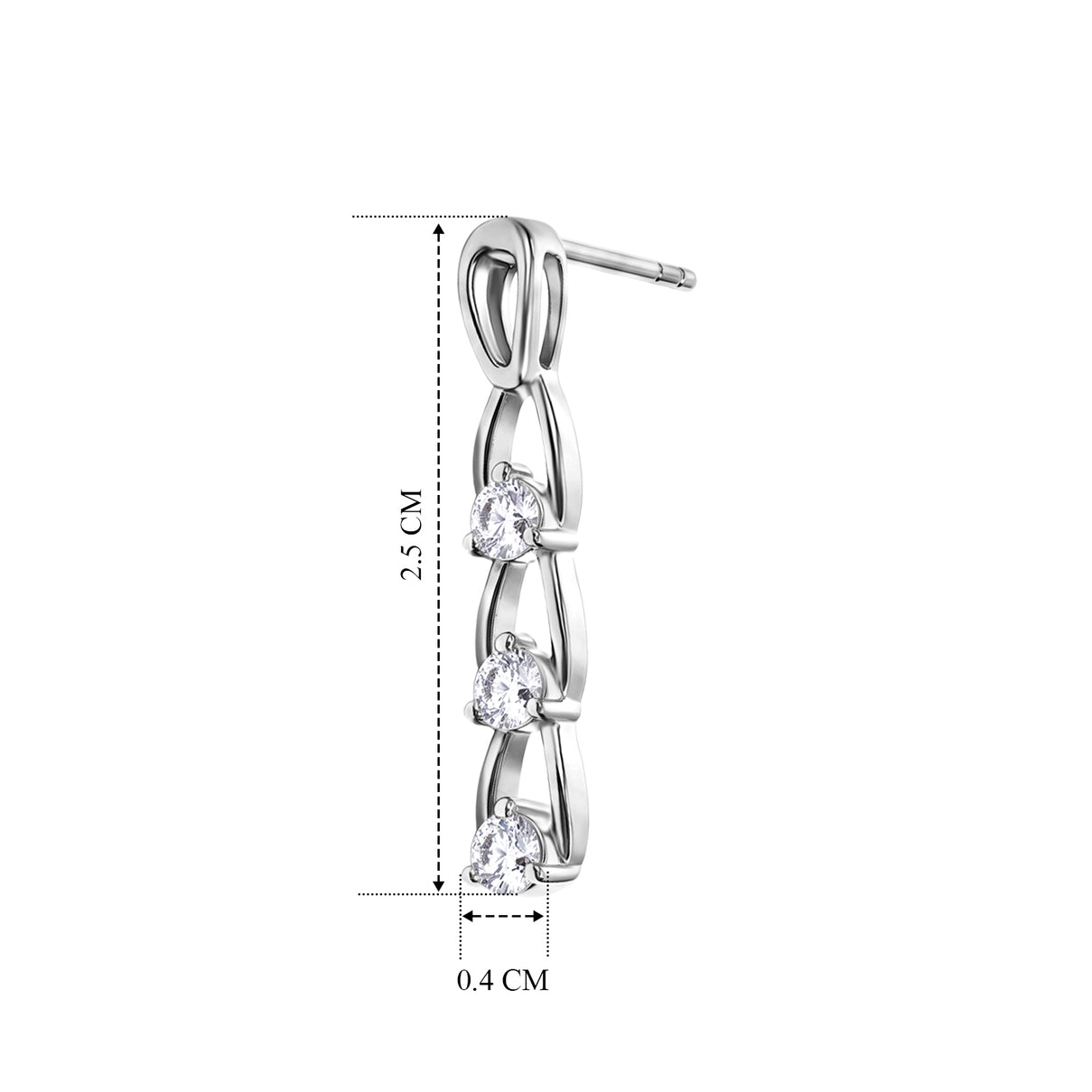 D'Joy - Moissanite Trilogy Push Post Earring in Platinum Overlay Sterling Silver 8638696 4