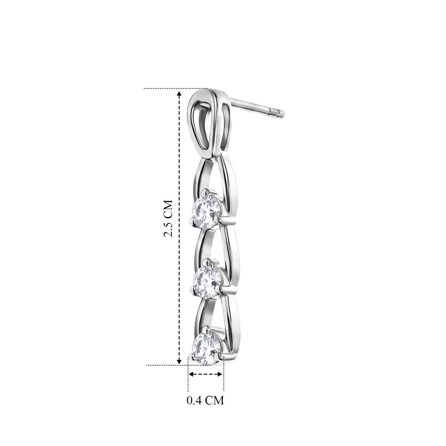 D'Joy - Moissanite Trilogy Push Post Earring in Platinum Overlay Sterling Silver 8638696 4