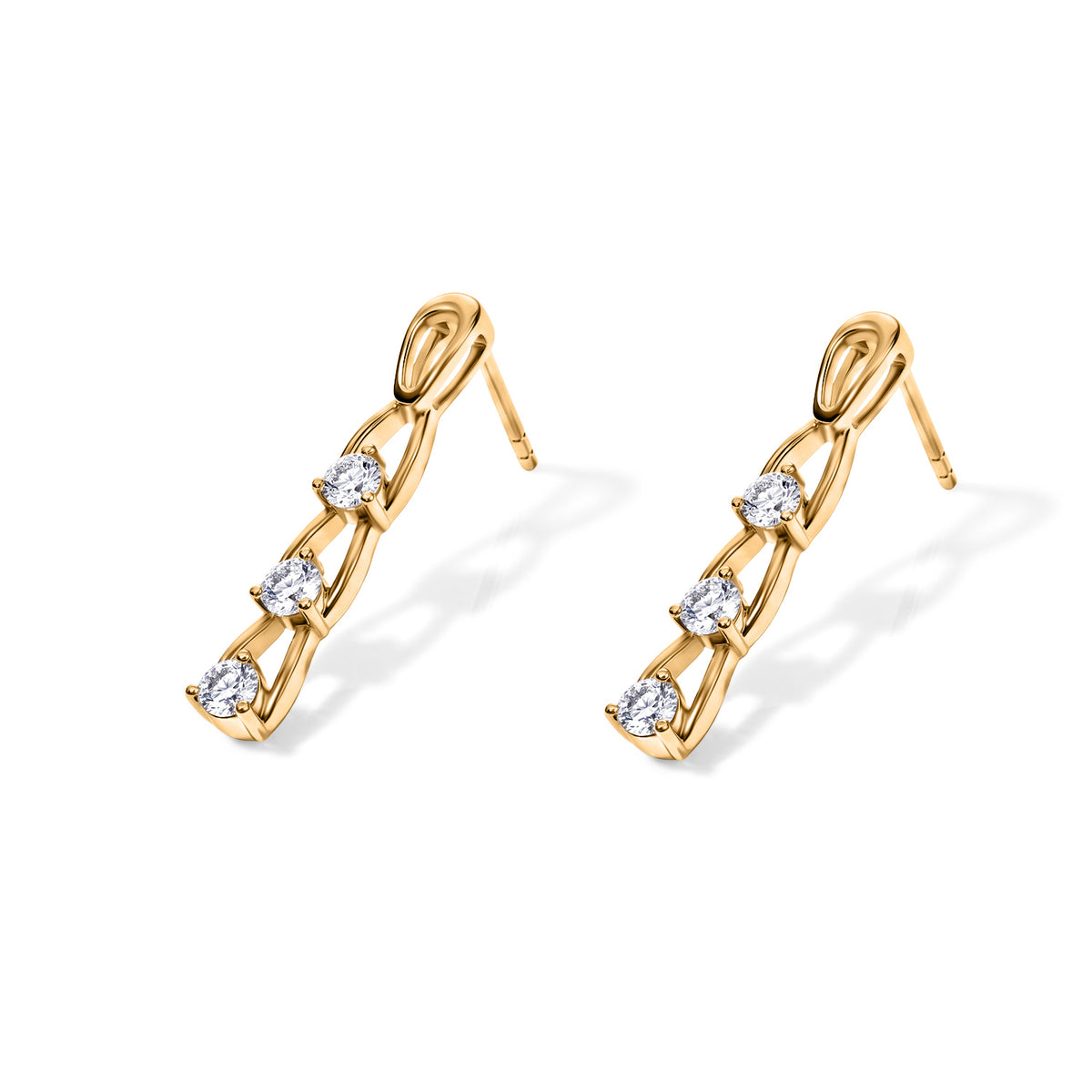 D'Joy - Moissanite Trilogy Earring with Push Post in Yellow Gold Plated Sterling SilverÂ  V32560150 0