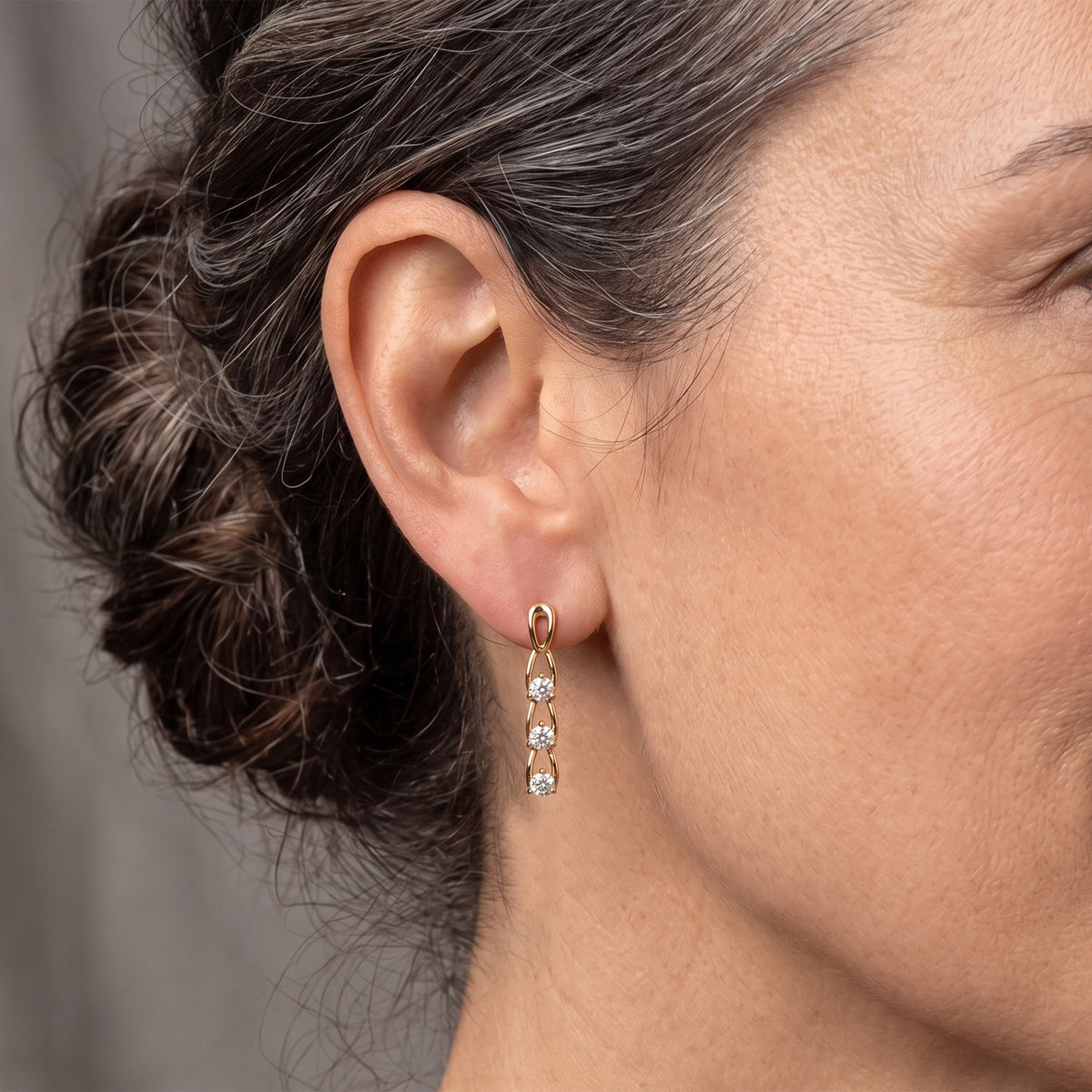D'Joy - Moissanite Trilogy Earring with Push Post in Yellow Gold Plated Sterling SilverÂ  V32560150 2