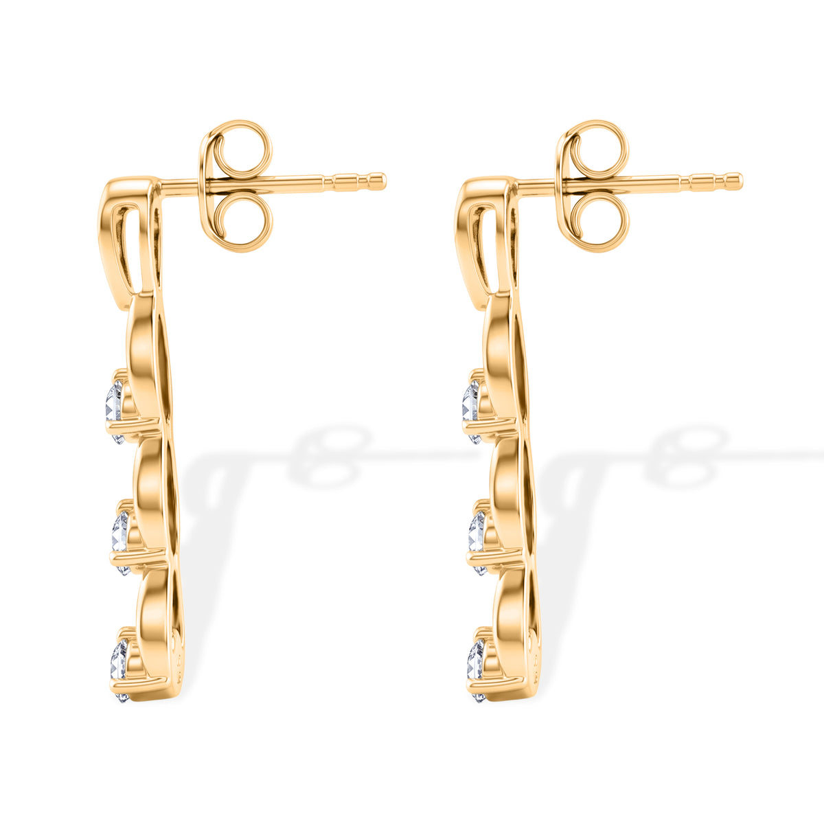 D'Joy - Moissanite Trilogy Earring with Push Post in Yellow Gold Plated Sterling SilverÂ  V32560150 4