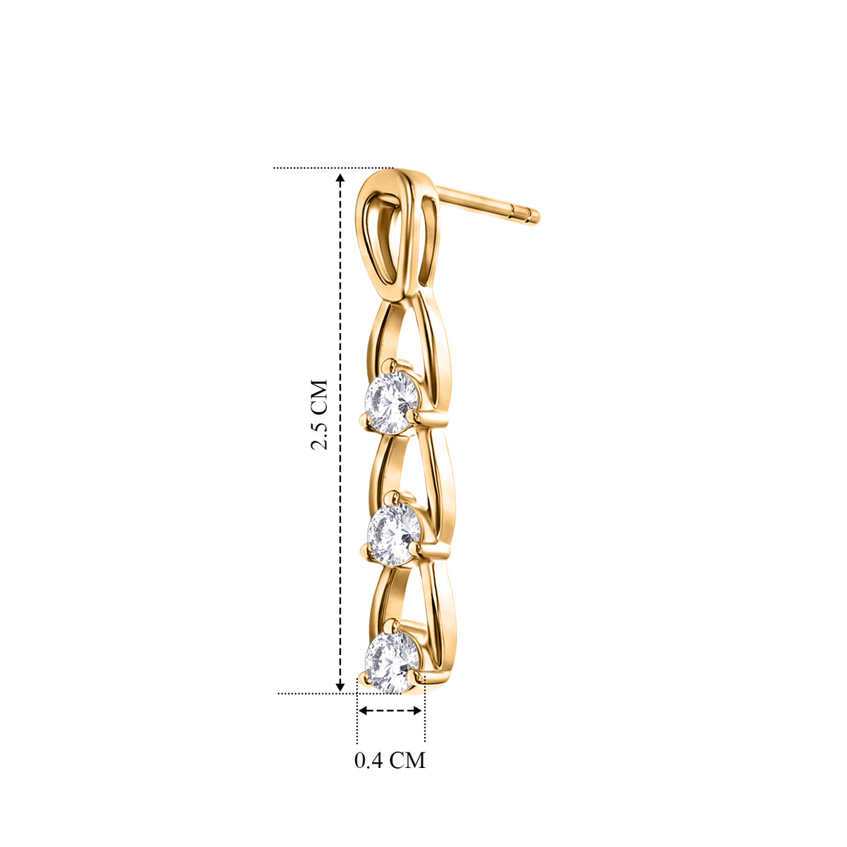 D'Joy - Moissanite Trilogy Earring with Push Post in Yellow Gold Plated Sterling SilverÂ  V32560150 5
