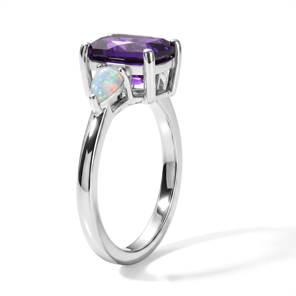 D'Joy - Natural Moroccan Amethyst & Ethiopian Opal Trilogy Ring in Platinum Overlay Sterling Silver 2.43 Ct._8638705_3