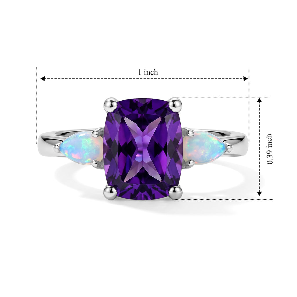 D'Joy - Natural Moroccan Amethyst & Ethiopian Opal Trilogy Ring in Platinum Overlay Sterling Silver 2.43 Ct._8638705_5