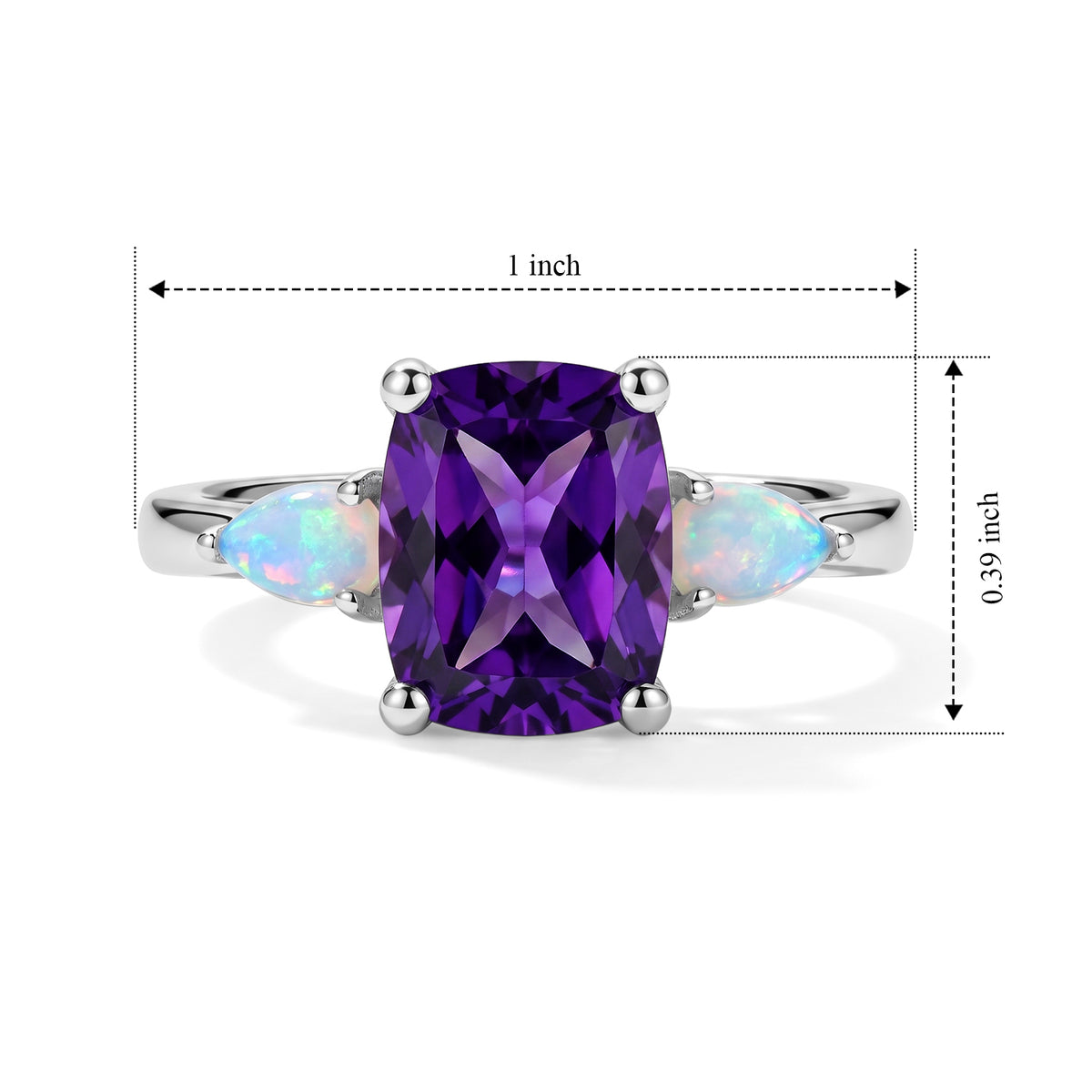 D'Joy - Natural Moroccan Amethyst &amp; Ethiopian Opal Trilogy Ring in Platinum Overlay Sterling Silver 2.43 Ct. 8638705 4