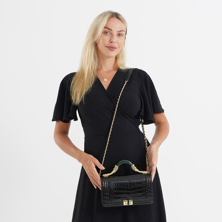 Exclusive La Marey Signature Collection Genuine Leather Sculpted Top Handle Handbag - Black 8638726 2