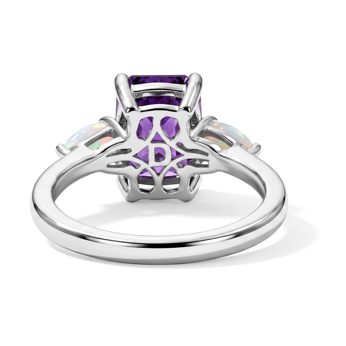 D'Joy - Natural Moroccan Amethyst &amp; Ethiopian Opal Trilogy Ring in Platinum Overlay Sterling Silver 2.43 Ct. V32755076 3
