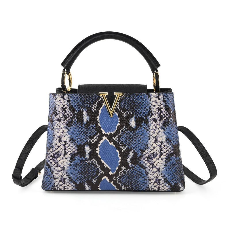 La Marey Signature Womens Genuine Leather Snakeskin Bag - Blue_8638850