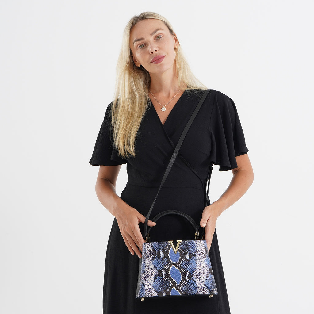 La Marey Signature Womens Genuine Leather Snakeskin Bag - Blue_8638850_1