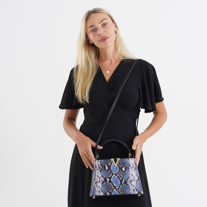 La Marey Signature Womens Genuine Leather Snakeskin Bag - Blue 8638850 2
