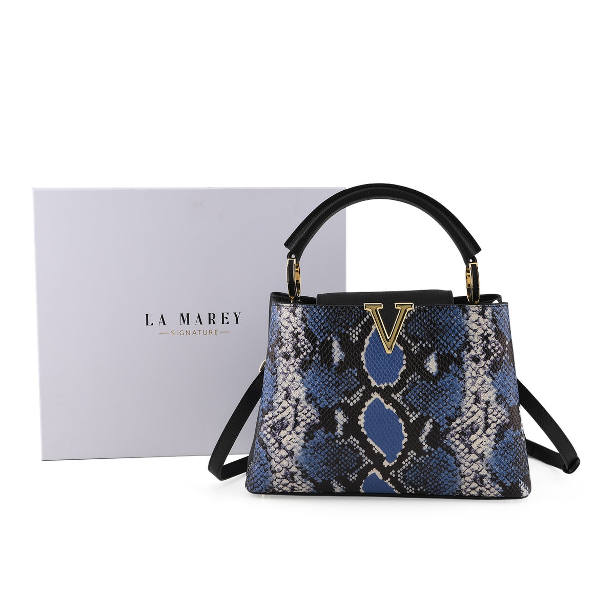 La Marey Signature Womens Genuine Leather Snakeskin Bag - Blue 8638850 7