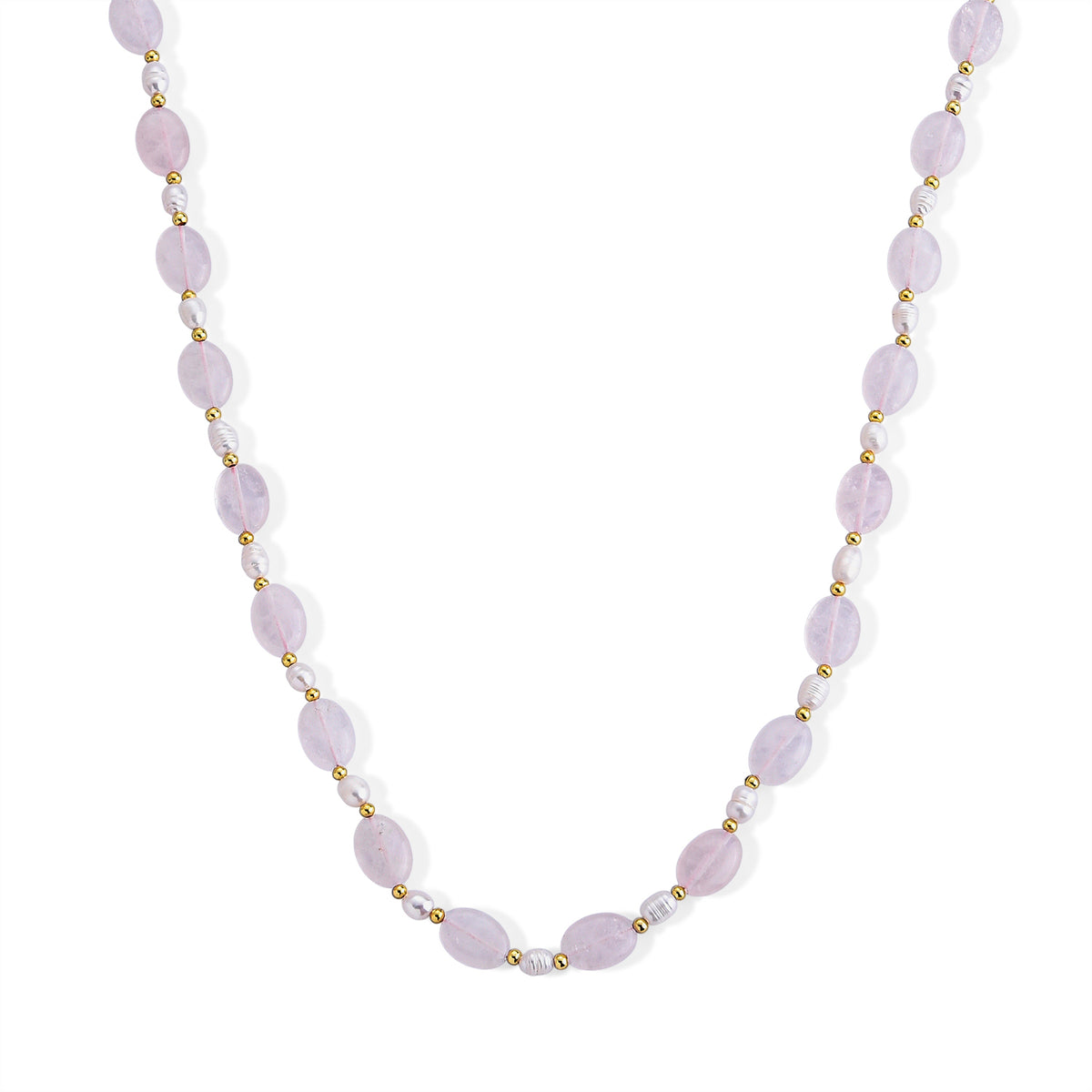 Rose Quartz &amp; White Freshwater Pearl Beads Necklace (Size - 20) with T Bar Clasp V32515898 0