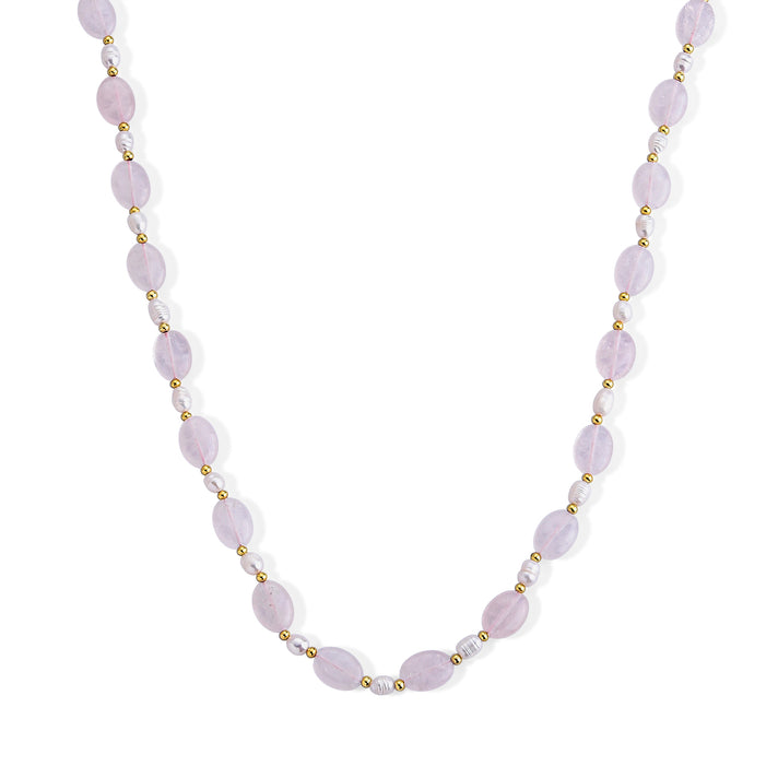 Rose Quartz &amp; White Freshwater Pearl Beads Necklace (Size - 20) with T Bar Clasp 8640064 1