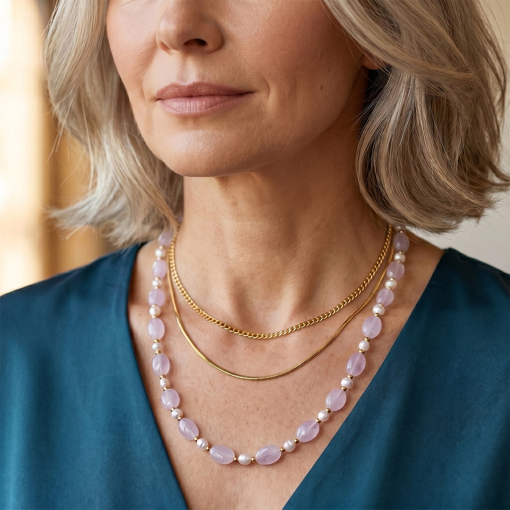 Rose Quartz & White Fresh Water Pearl Beads Necklace (Size - 20) with T Bar Clasp 120.00 Ct._8640064_2