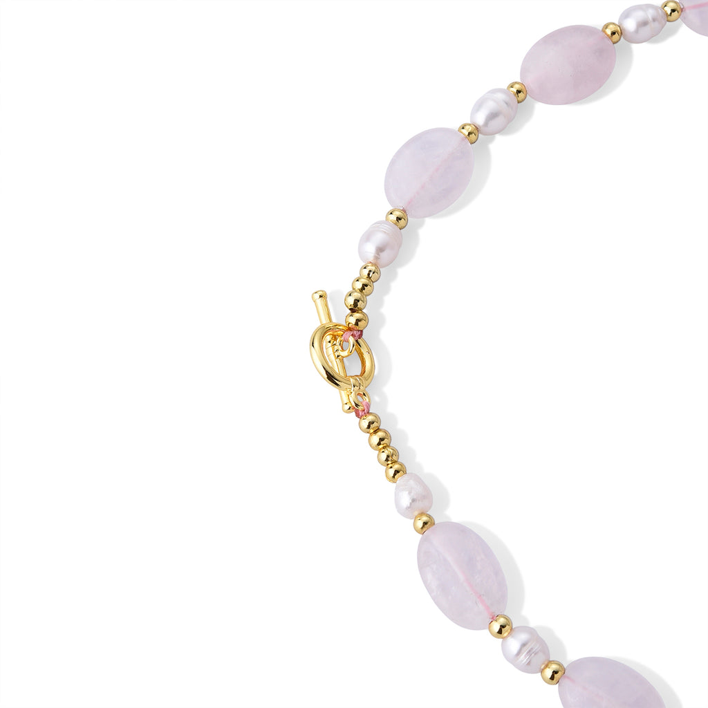Rose Quartz & White Fresh Water Pearl Beads Necklace (Size - 20) with T Bar Clasp 120.00 Ct._8640064_3