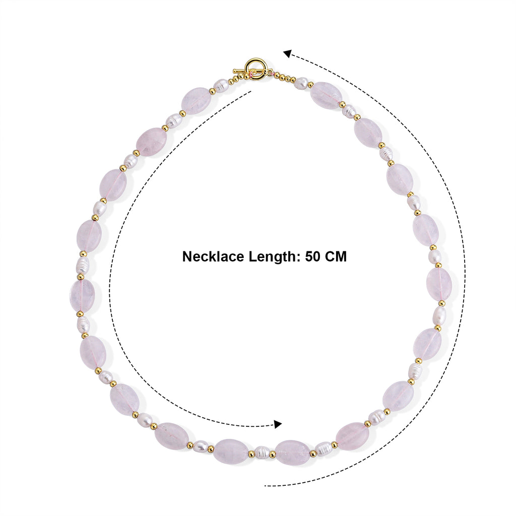 Rose Quartz & White Fresh Water Pearl Beads Necklace (Size - 20) with T Bar Clasp 120.00 Ct._8640064_4