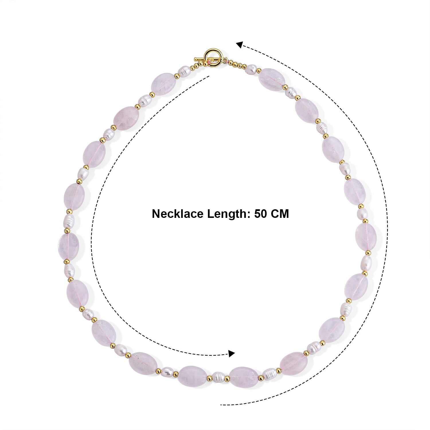 Rose Quartz &amp; White Freshwater Pearl Beads Necklace (Size - 20) with T Bar Clasp V32515898 5
