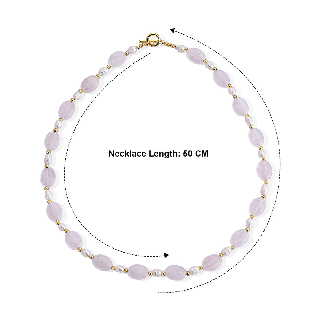 Rose Quartz & White Fresh Water Pearl Beads Necklace (Size - 20) with T Bar Clasp 120.00 Ct._8640064_6