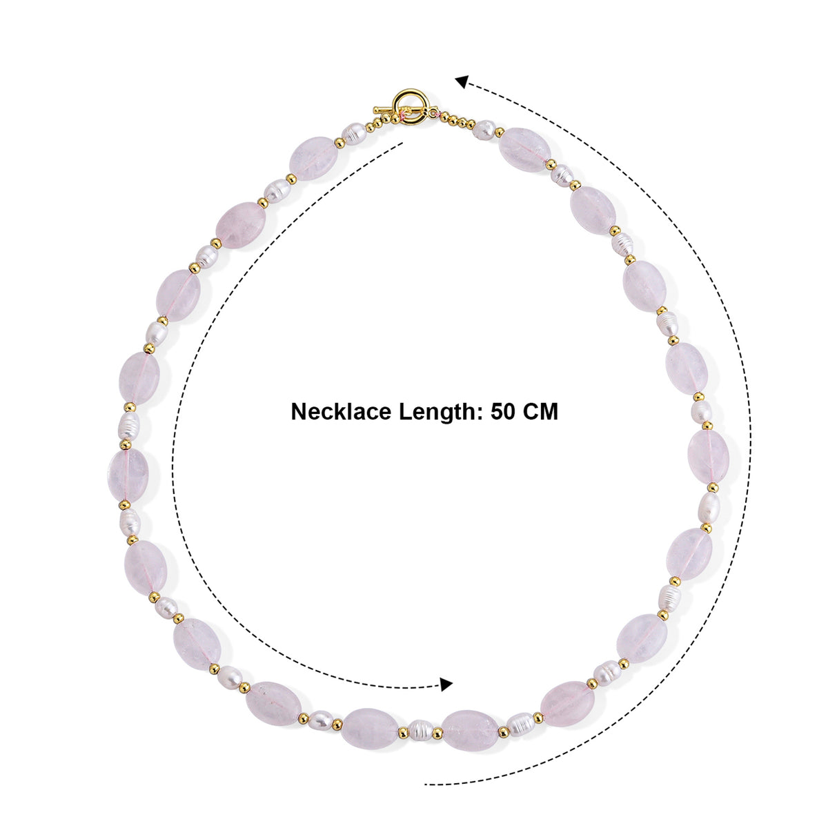 Rose Quartz &amp; White Freshwater Pearl Beads Necklace (Size - 20) with T Bar Clasp V32574674 7