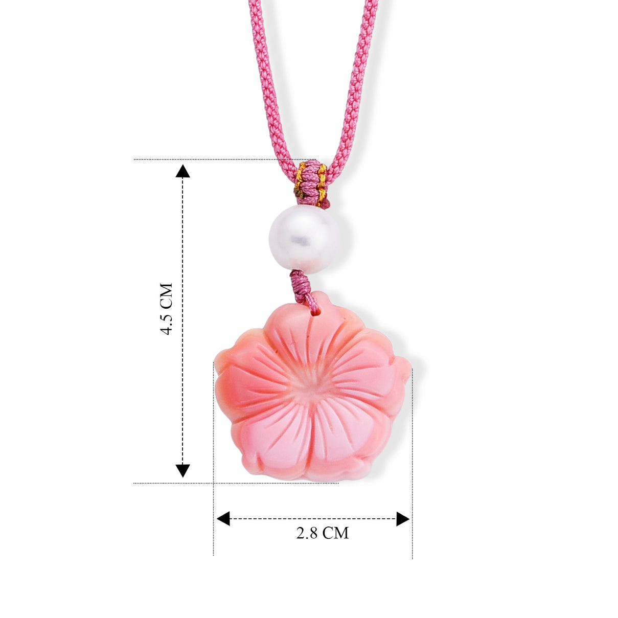 Pink Conch Shell &amp; White Edison Pearl Adjustable Flower Necklace with Cotton Thread (Size - 26) 8640811 5