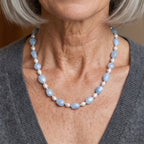 Aquamarine & White Fresh Water Pearl Beads Necklace (Size - 20) with Senorita Clasp 190.00 Ct._8641818_1