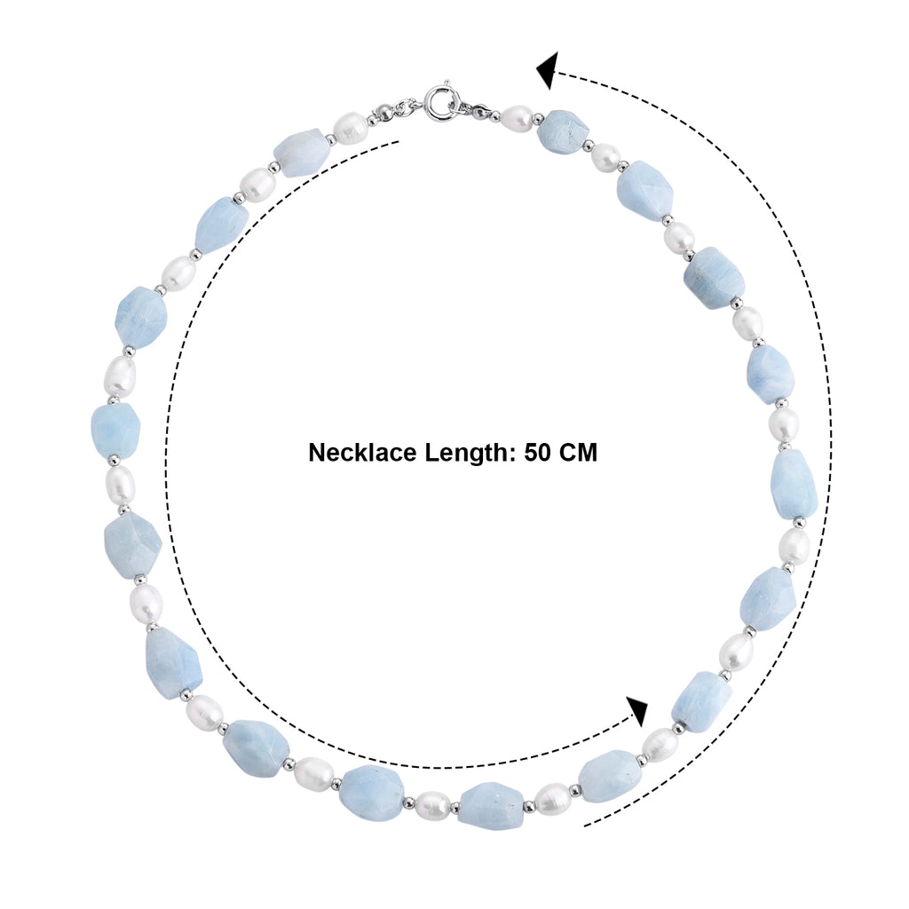 Aquamarine & White Fresh Water Pearl Beads Necklace (Size - 20) with Senorita Clasp 190.00 Ct._8641818_5