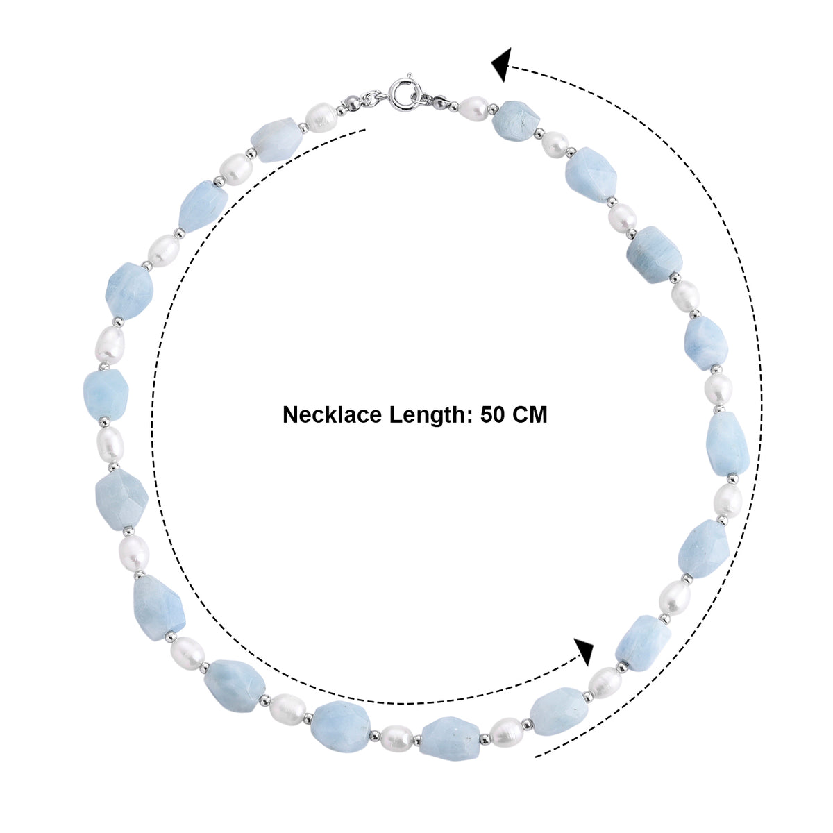 Aquamarine &amp; White Fresh Water Pearl Beads Necklace (Size - 20) with Senorita Clasp 190.00 Ct. V32512867 6