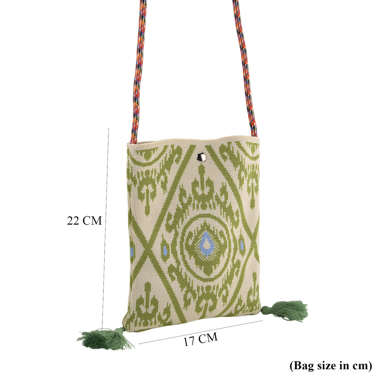 Designer Paisley Print Crossbody Pouch Bag with Tassels &amp; Rope Shoulder Strap - Light Green &amp; Off White V32584300 4
