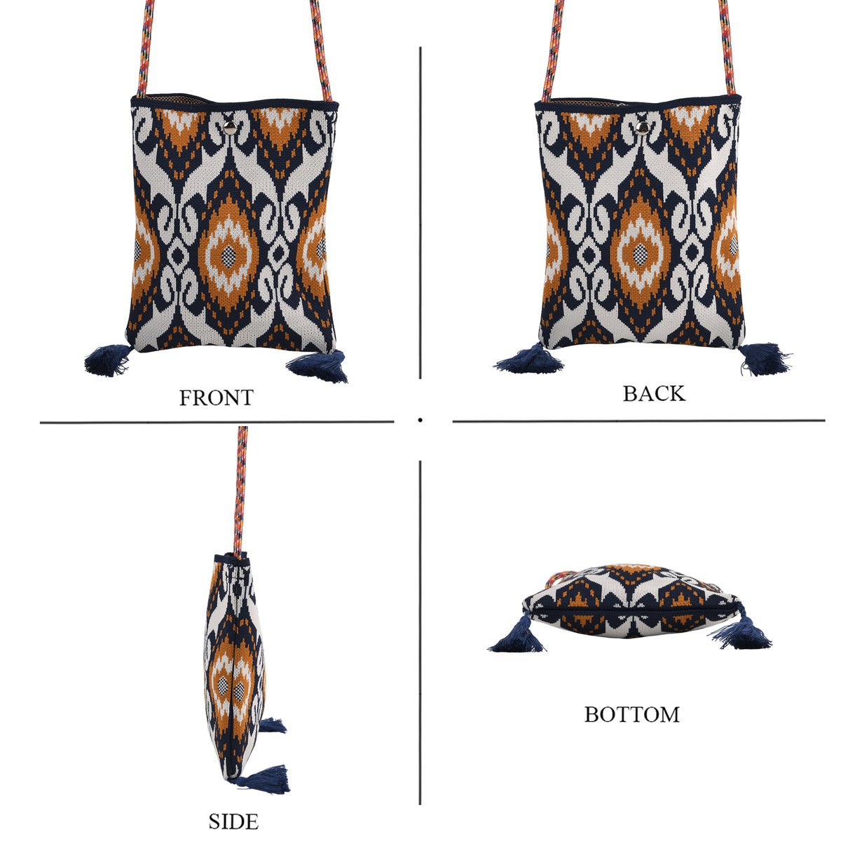 Designer Paisley Print Crossbody Pouch Bag with Tassels &amp; Rope Shoulder Strap - Multi-colour V32580328 2