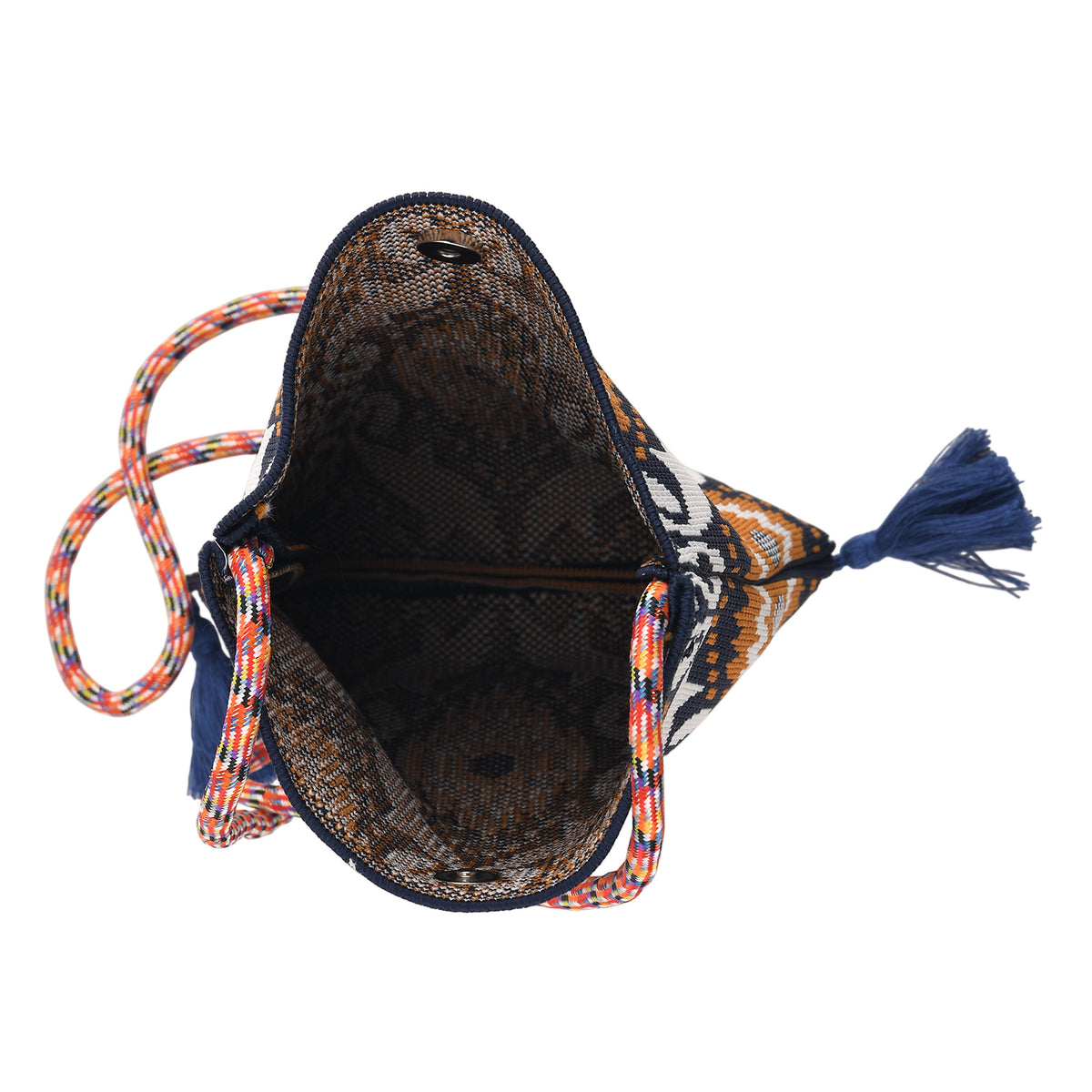 Designer Paisley Print Crossbody Pouch Bag with Tassels &amp; Rope Shoulder Strap - Multi-colour V32580328 3