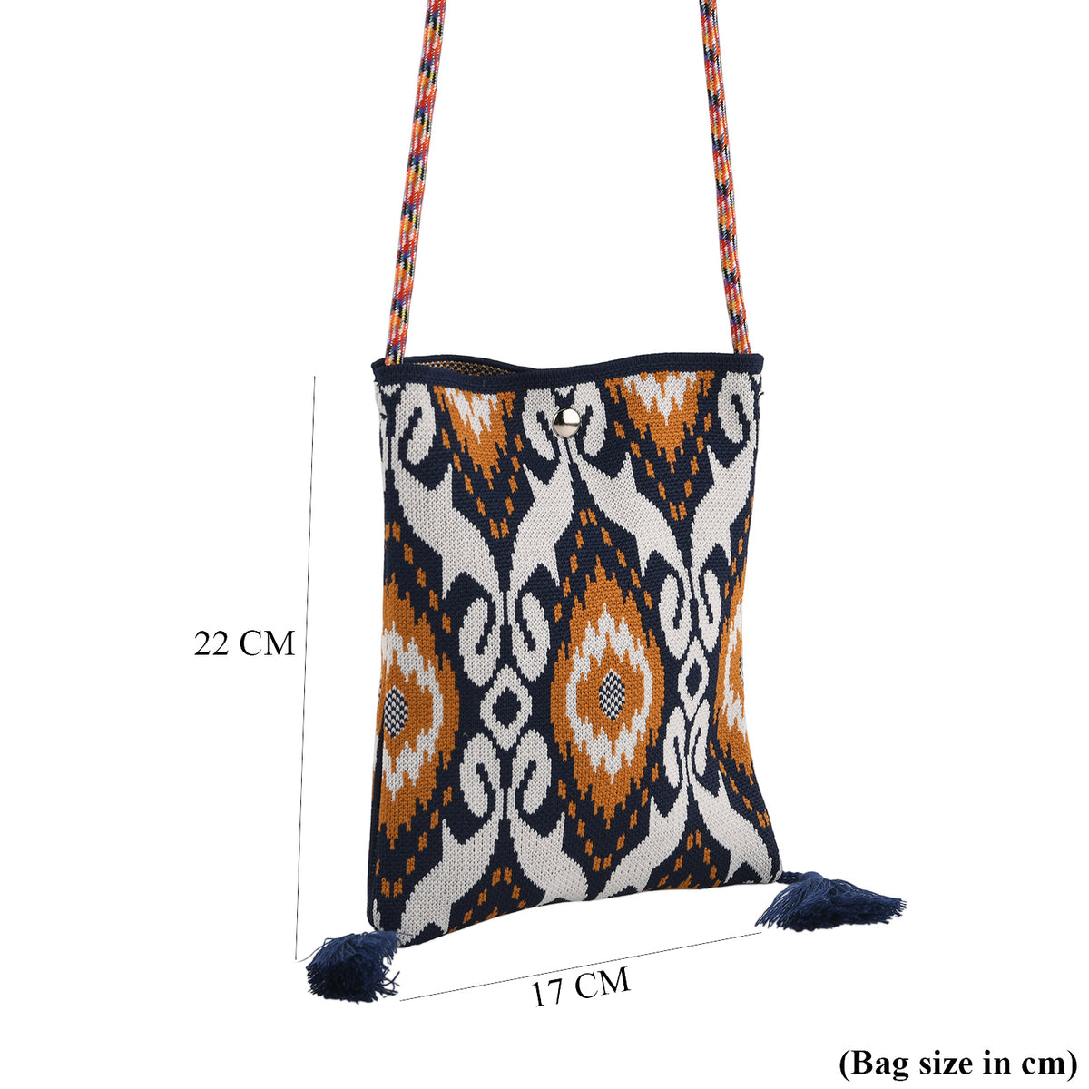 Designer Paisley Print Crossbody Pouch Bag with Tassels &amp; Rope Shoulder Strap - Multi-colour V32580328 4