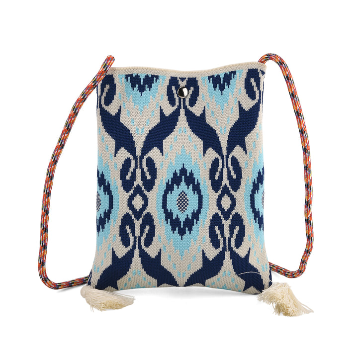 Designer Multi-colour Printed Crossbody Pouch Bag with Tassels &amp; Rope Shoulder Strap - Navy 8642056 1