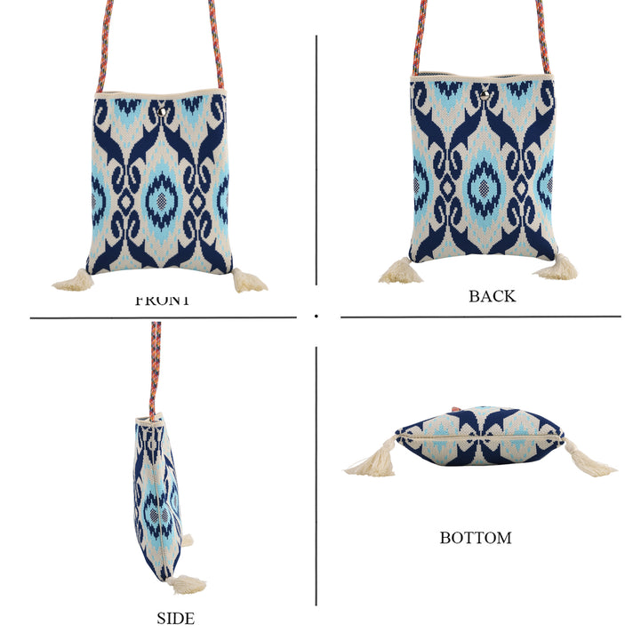 Designer Multi-colour Printed Crossbody Pouch Bag with Tassels &amp; Rope Shoulder Strap - Navy 8642056 2
