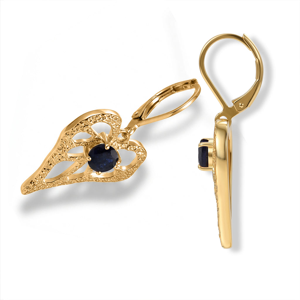 EverTrue - Fissure Filled Blue Sapphire Heart Dangle Earring with Lever Back in Yellow Gold Tone 1.50 Ct._8642554_3