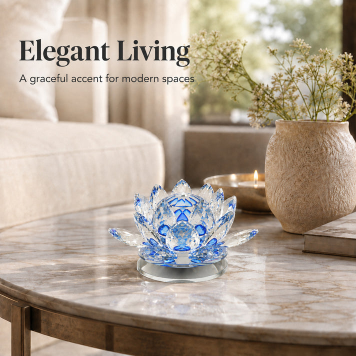 LIVMORE Rotating Faceted Crystal Lotus Flower Glass Ornament  (12cm) - Blue 8642561 2