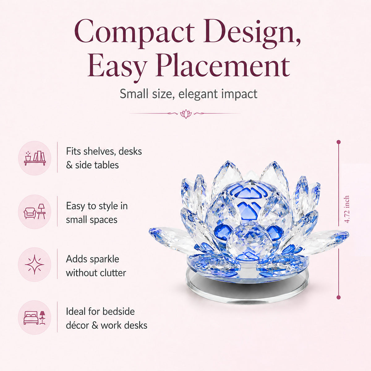 LIVMORE Rotating Faceted Crystal Lotus Flower Glass Ornament  (12cm) - Blue 8642561 3