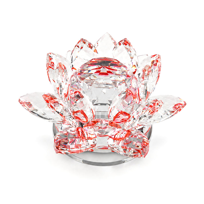 LIVMORE Rotating Faceted Crystal Lotus Flower Glass Ornament  (12cm) - Red 8642562 1